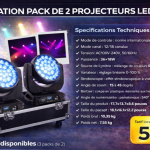 lots de  2 lyres  36x18W LED rgbw ambre  uv